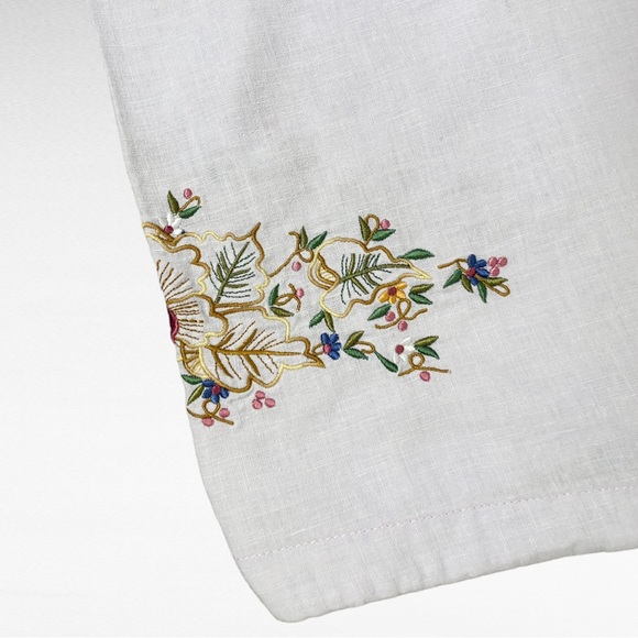 VINTAGE | BONGO Cotton White Linen Blend Embroidered Coastal Drawstring Pants - Picture 6 of 11